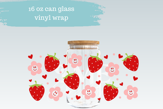 Strawberry Happy Daisies | 16 oz Can Wrap