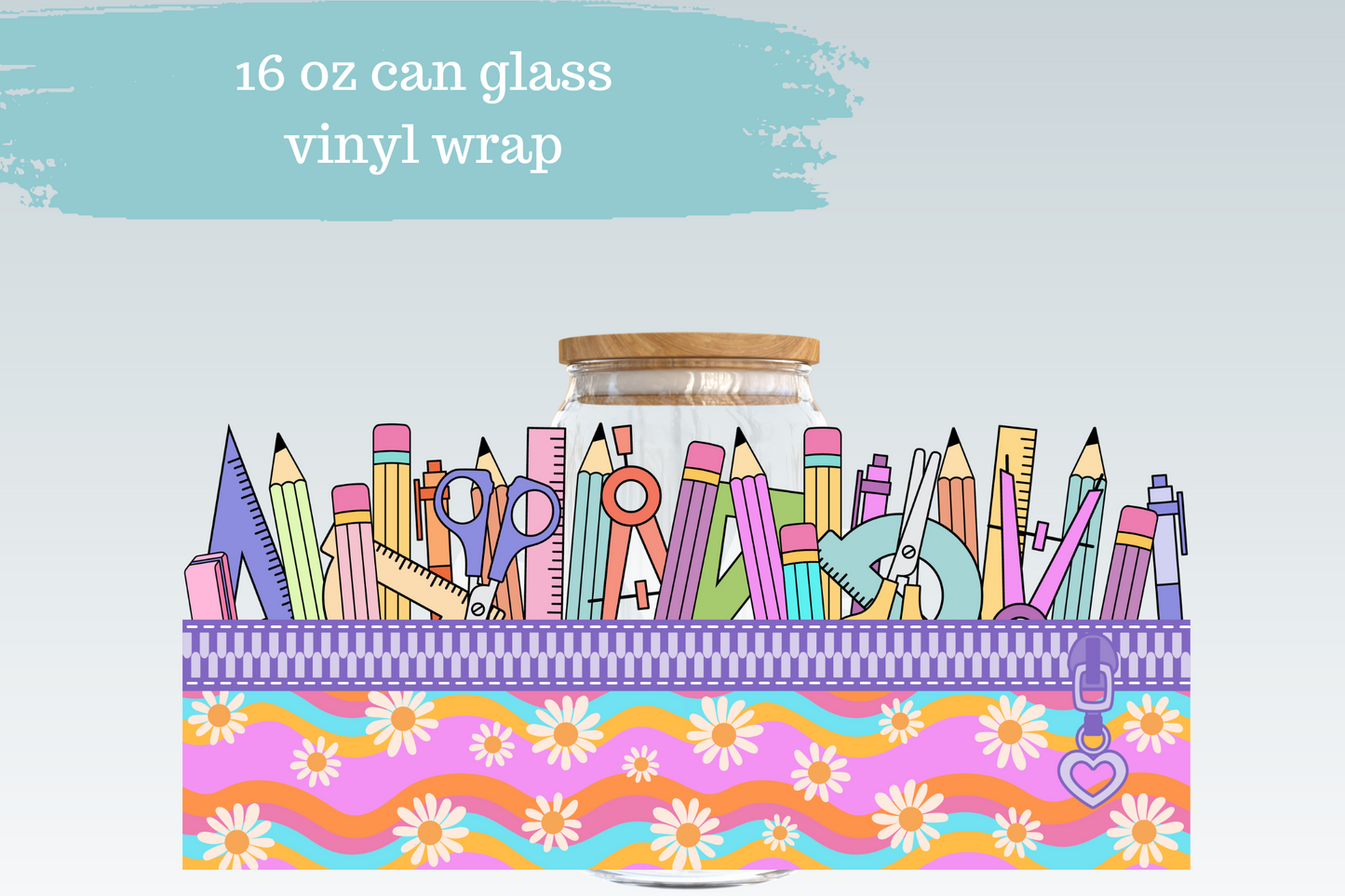 Retro Teacher Supplies | 16 oz Can Glass Libbey Wrap