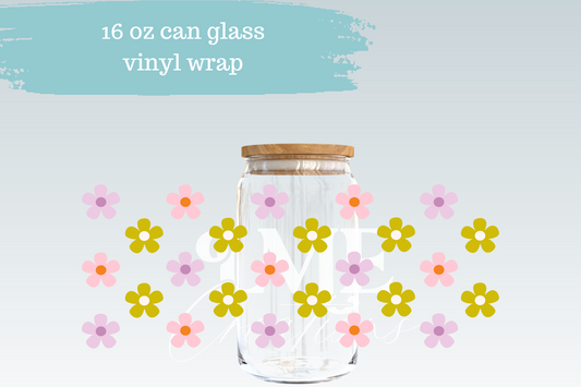 Spring Pastel Daisies | 16 oz Can Glass Libbey Wrap