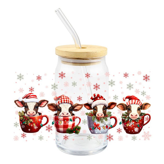 Cow Christmas Cups | UVDTF Can Glass Wrap