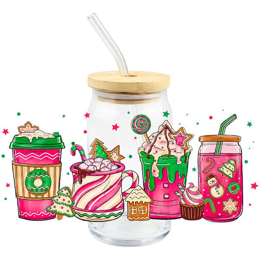 Pink Christmas Cups | UVDTF Can Glass Wrap