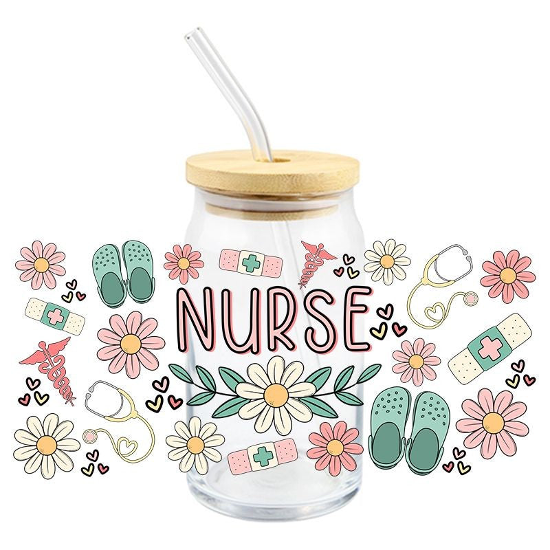 Floral Nurse | UVDTF Can Glass Wrap