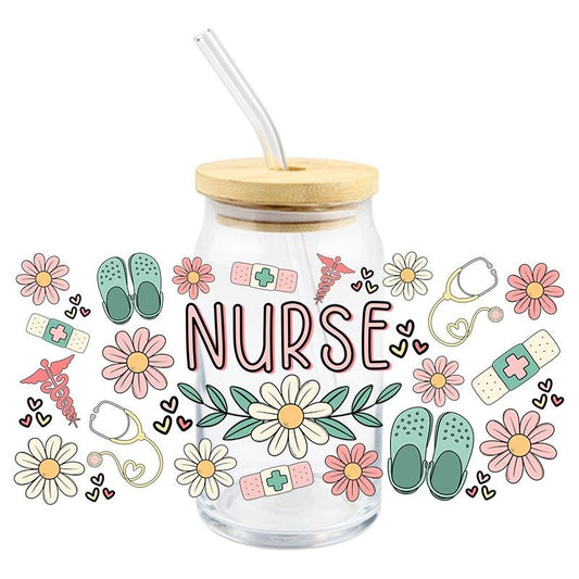 Floral Nurse | UVDTF Can Glass Wrap