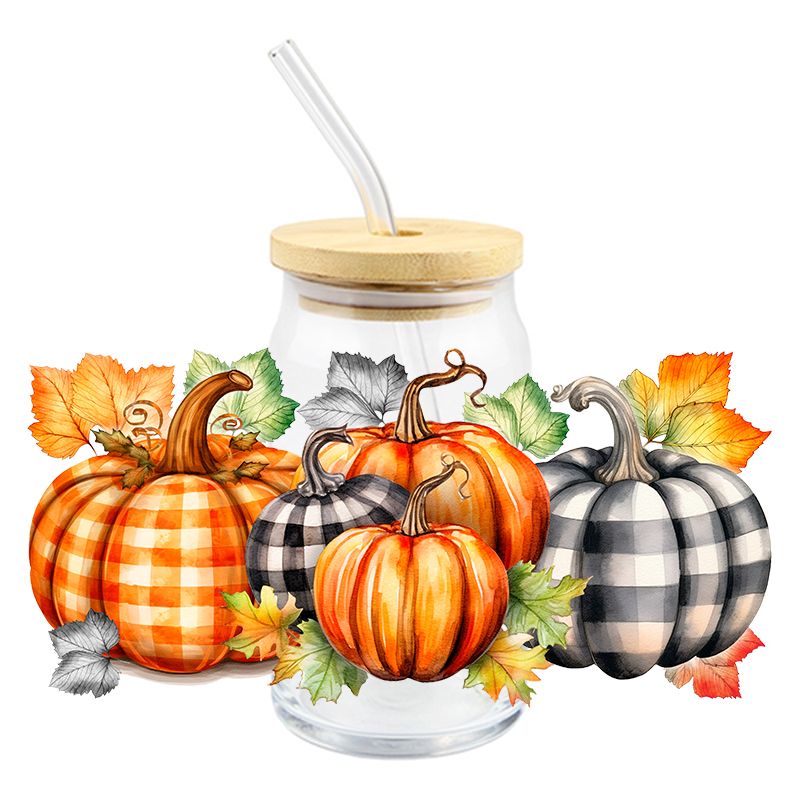 Plaid Pumpkins | UVDTF Can Glass Wrap