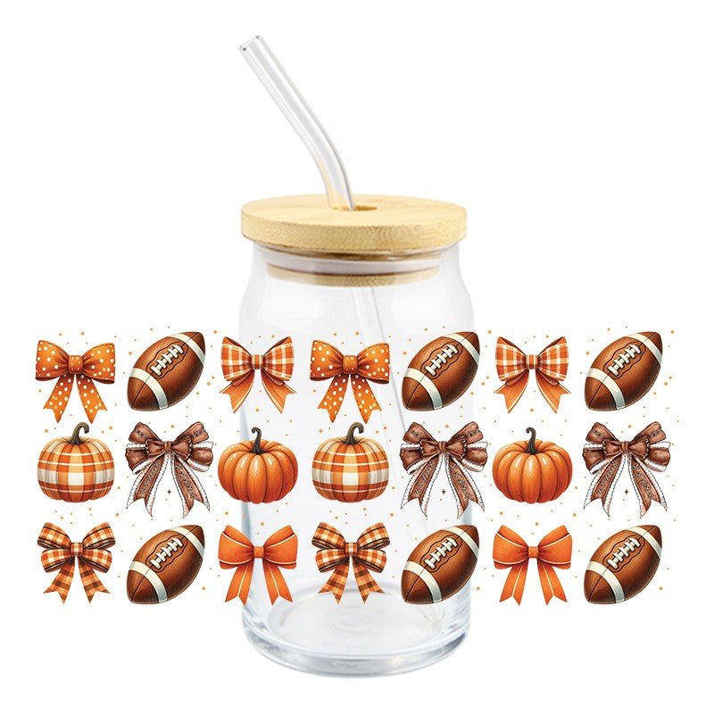 Pumpkins, Football & Bows | UVDTF Can Glass Wrap